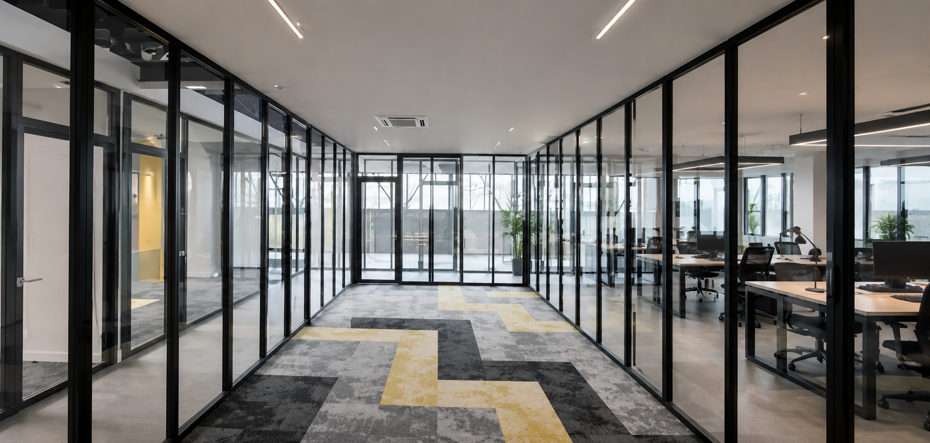 Locaux professionnels et bâtiments communaux modernes avec surfaces vitrées